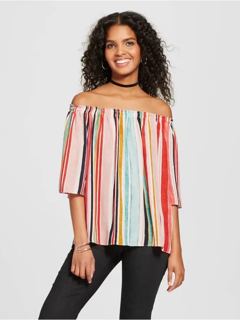 Mossimo Striped Off-Shoulder Women’s Top in Multicolor size S